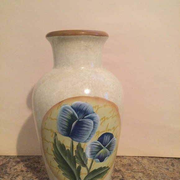 Sabre ceramic vase blue flowers 11" tall made in China - Picture 2 of 7